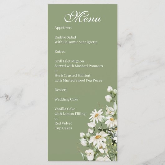 Gänseblümchen-Wildblumen-Boho-Hochzeitsmenü Menükarte (Vorderseite)