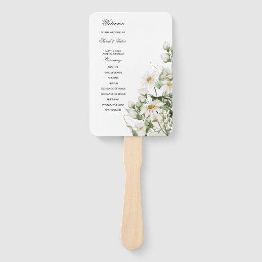 Gänseblümchen-Wildblumen-Boho-Hochzeitsprogramm-Ha Fächer (Vorderseite)