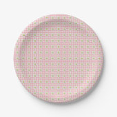 Gänseblümchenreihen auf rosa Gingham Pappteller (Vorderseite)