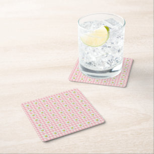 Gänseblümchenreihen auf rosa Gingham Rechteckiger Pappuntersetzer
