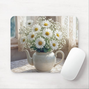 Gänseblümchenstrauß in einer antiken Teekanne Mousepad