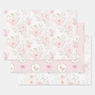 Gänseblush pink Elegante Pastel Bow Geburtstag Geschenkpapier Set