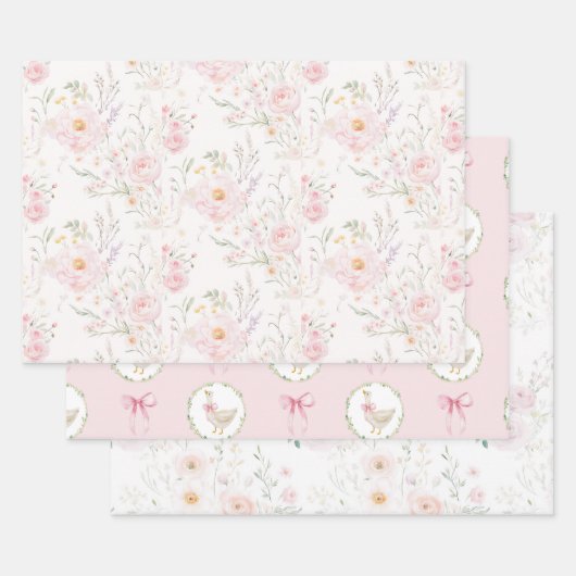 Gänseblush pink Elegante Pastel Bow Geburtstag Geschenkpapier Set (Set)