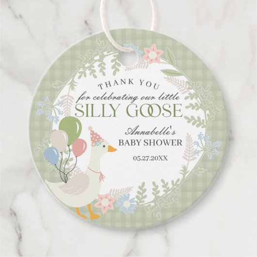 Gänseblütendusche Gingham Albern Gänse Geschenkanhänger (Vorderseite)