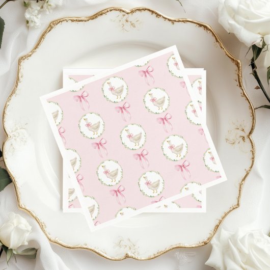 Gänseblütenrosa Bow Pastel Girl Geburtstag Serviette