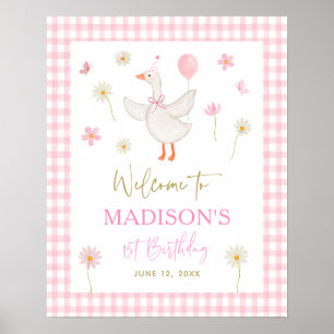 Gänsefrühling Rosa Daisy Erster Geburtstag Willkom Poster