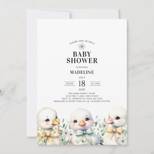 Gänsegeschlechtsneutrale Babydusche Einladung (Vorderseite)