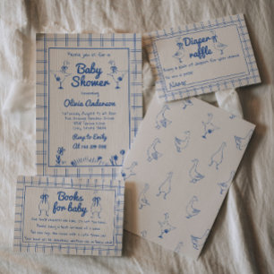 Gänsehandschuh Blue Gingham Baby Boy Dusche Einladung