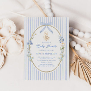 Gänseküken Cottage Blau Baby Shower Einladung