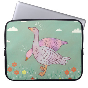 Gänsemädchen Whimsische Volkskunst-Gänse-Duo Laptopschutzhülle