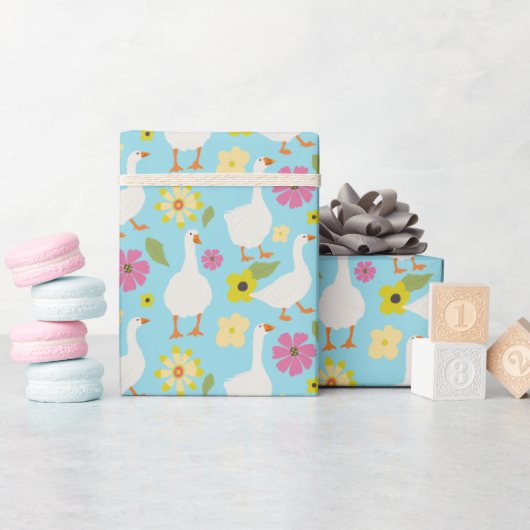 Gänsemuster mit freundlicher Handschrift - Blau Geschenkpapier (Babyparty)