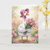 Gänsemutter mit rosa Tulpen Karte (Gelbe Blume)