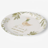 Gänserhymnen Kinderzimmer Babydusche mit Monogramm Pappteller (Schrägansicht)