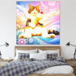 Ganz fest schlafend – Katze hält Eiscreme-Kegel Leinwanddruck