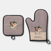 Ganz oben mit Lila Streifen Ofenhandschuh & Topflappen-Set (Vorderseite)