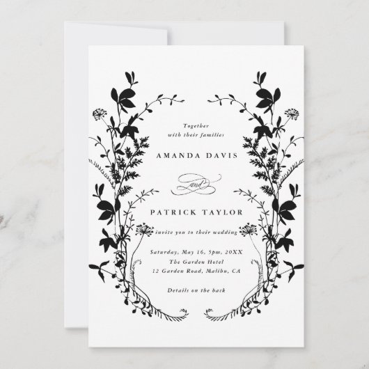 Ganze in einer Wildblume Silhouette Kranzhochzeit Einladung (Vorderseite)