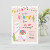 Ganze Lamaspaßgeburtstagseinladung Alpace Fiesta Einladung (Stehend Vorderseite)