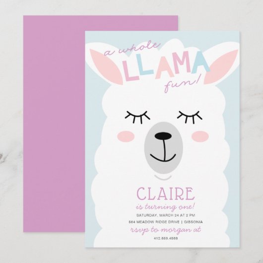 Ganze Llama Fun Alpace Geburtstagseinladung Einladung (Vorne/Hinten)