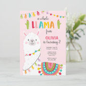Ganze Llama Fun Fiesta Girl Einladung zum Geburtst (Stehend Vorderseite)