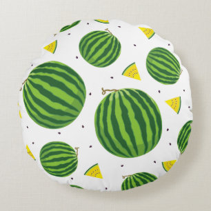 Ganze Wassermelonen und gelbe Keile Muster Rundes Kissen