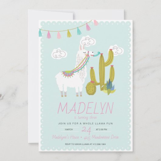 Ganzer Lama Fun Alpace Geburtstag Einladung (Vorderseite)