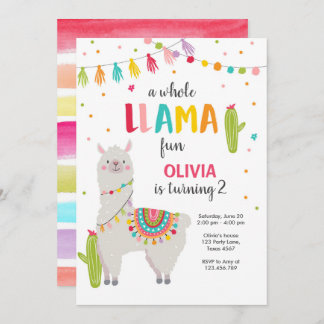 Ganzer Lama Fun Fiesta Girl zum Geburtstag Einladu Einladung