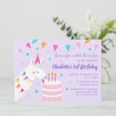 Ganzer Llama Fun Cake 3. Geburtstag Lila Einladung (Stehend Vorderseite)