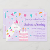 Ganzer Llama Fun Cake 3. Geburtstag Lila Einladung (Vorne/Hinten)