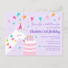 Ganzer Llama Fun Cake 3. Geburtstag Lila Einladungspostkarte