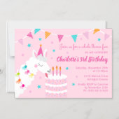 Ganzer Llama Fun Cake 3. Geburtstag Rosa Magneteinladung (Vorderseite)