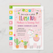Ganzer Llama Fun Fiesta Cactus Birthday Einladung (Vorne/Hinten)
