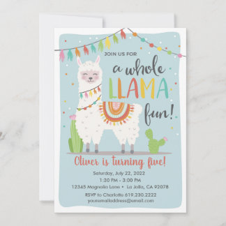 Ganzer Llama Fun zum Geburtstag Einladung ・ Cactus
