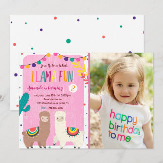 Ganzer Llama Spaß Geburtstag Einladung mit Foto
