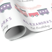 Ganzes Abo Steam Train Pink Girl Geburtstag Geschenkpapier (Rolleneckpunkt)