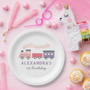 Ganzes Abo Steam Train Pink Girl Geburtstag Pappteller