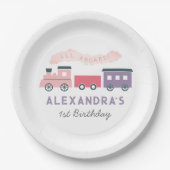 Ganzes Abo Steam Train Pink Girl Geburtstag Pappteller (Vorderseite)