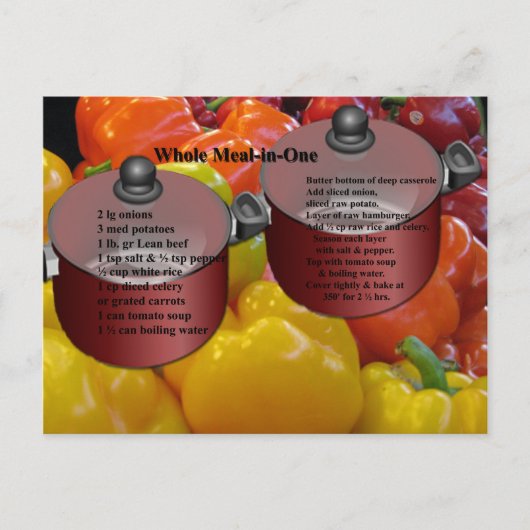 Ganzes Essen in einem Rezept Postkarte (Vorderseite)