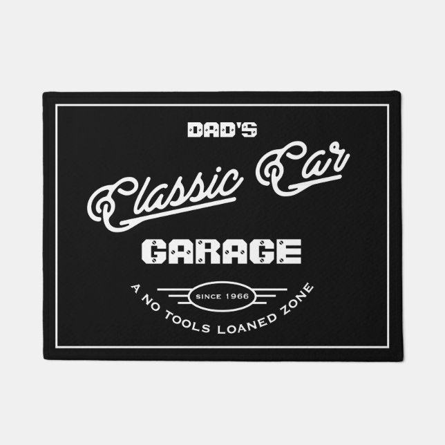 Garage Classic Auto jeden Namen Schwarz-weiß Retro Fußmatte (Vorderseite)