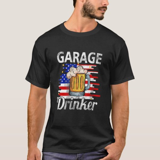 Garage Drinker 4. Juli American Flag Vater Bier T-Shirt (Vorderseite)