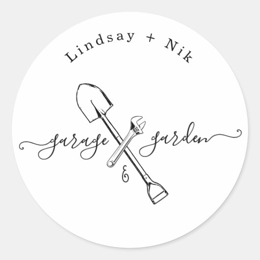 Garage & Garden Bridal / Dusche für Paar Runder Aufkleber (Vorderseite)