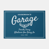 Garage Jeder Name Funny Sprichwort Blau Weiße Schr Fußmatte (Vorderseite)