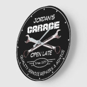 Garage Name Date Tools Wrenches Mechanics Black Große Wanduhr (Winkel)