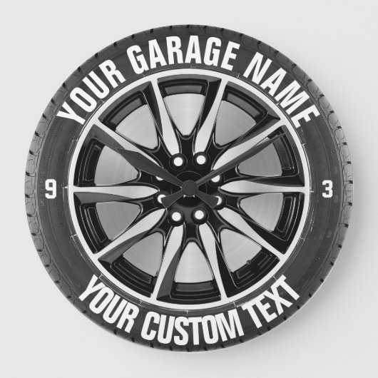 Garage oder Autoreparaturlackierrad auf Stahl Große Wanduhr (Vorderseite)