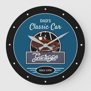 Garage Papa oder jeder Name Klassiker-Autogarage B Große Wanduhr