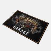 Garage Road Devils Hotrod Schwarz Rote Flammen Fußmatte (Schrägansicht)