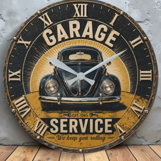 Garage Service Classic Beetle Mechanic Workshop Große Wanduhr