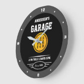 Garage-Slogan, Name Gold-Wagenüberschieberknopf Große Wanduhr (Winkel)
