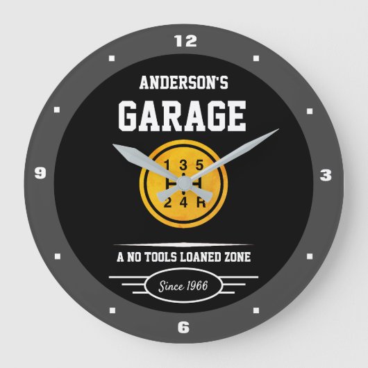 Garage-Slogan, Name Gold-Wagenüberschieberknopf Große Wanduhr (Vorderseite)