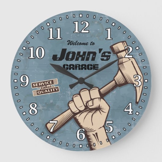 Garage Tools Man Cave Personalizable Retro-Style Große Wanduhr (Vorderseite)