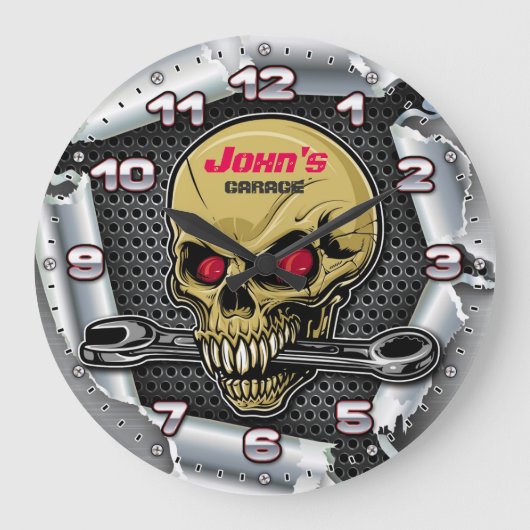 Garage Tools Man Cave Personalizable Retro-Style Große Wanduhr (Vorderseite)